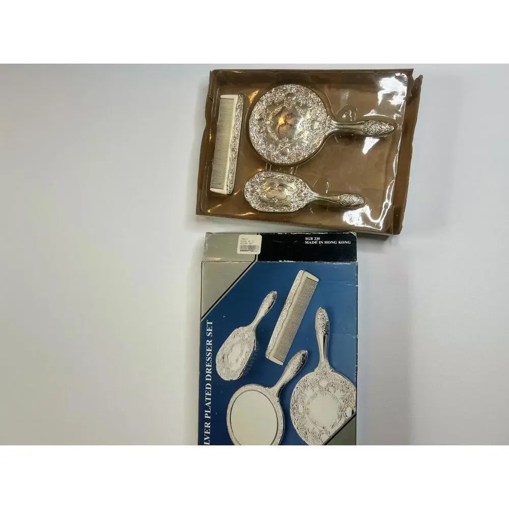 Vintage Silver Plated Vanity Dresser Coquette Personalized “Amanda” Name 3 Piece